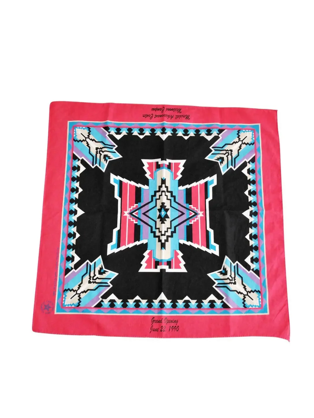 Vintage 90s Grand Opening Pattern Aztec Colorful Black Bandana